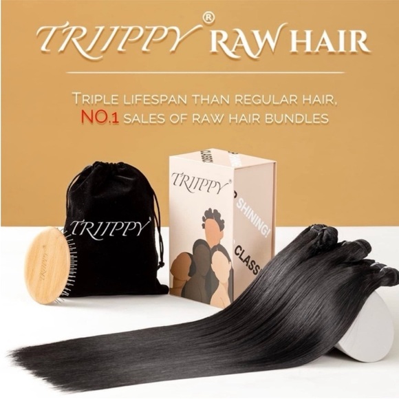Triippy Raw Human Hair Natural Black Straight 16 18 Inch Sew In Hair Extensions - Picture 7 of 14